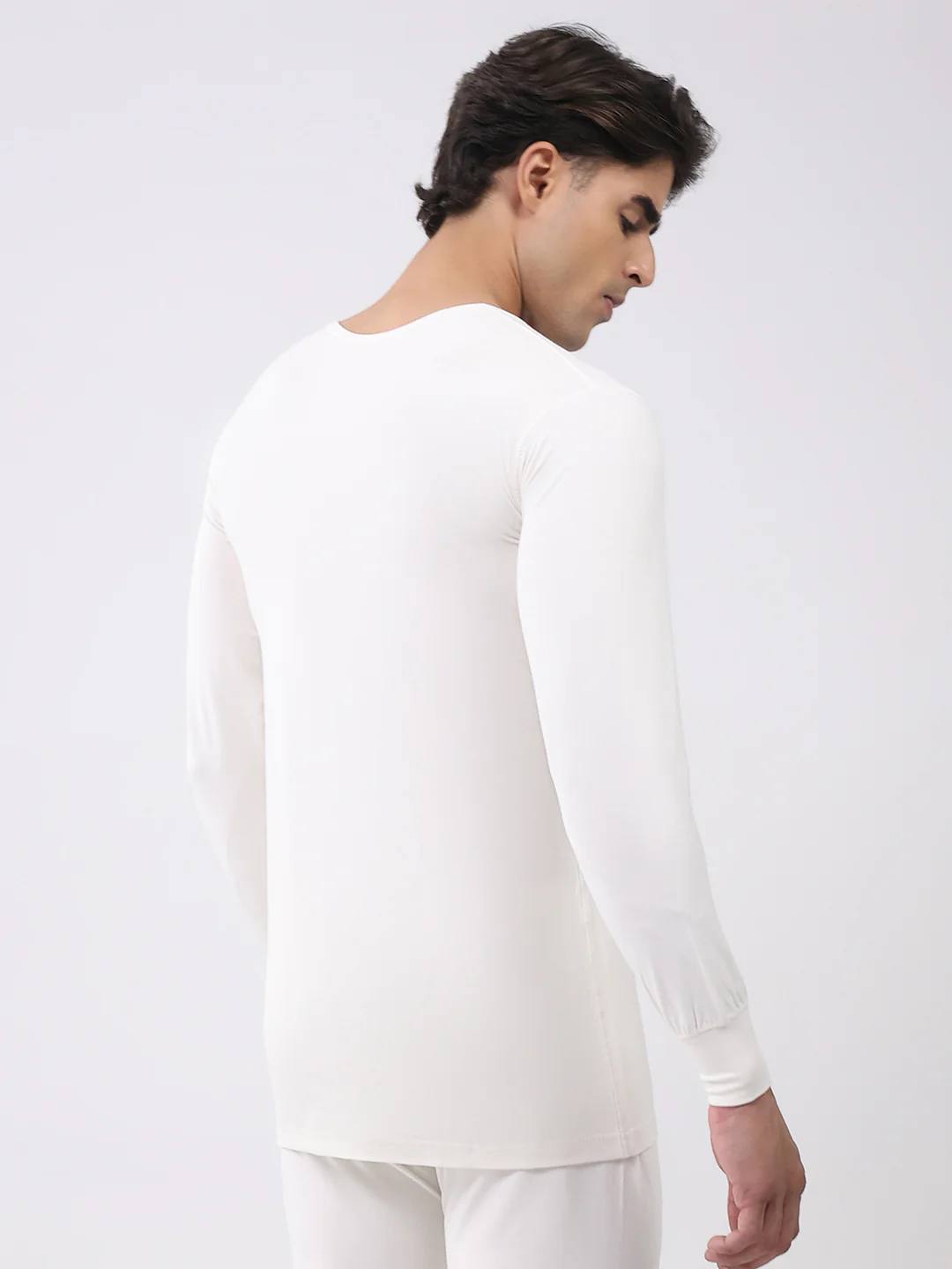 Men White Solid Round Neck Full Sleeve Thermal Vest - Image 5