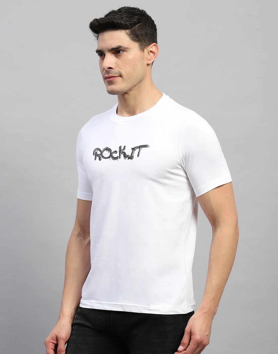 Rock.it Men White Solid Round Neck Half Sleeve T-Shirt - Image 3
