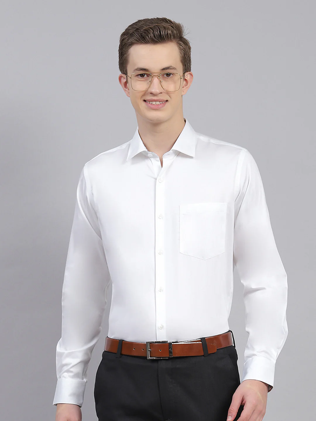 Men White Solid Shirt - Image 2