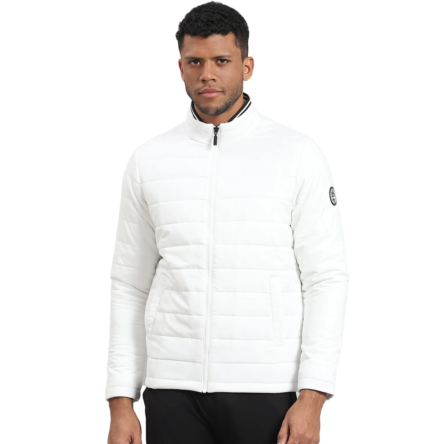 Rock.it Men White Solid Stand Collar Full Sleeve Jacket - Image 5