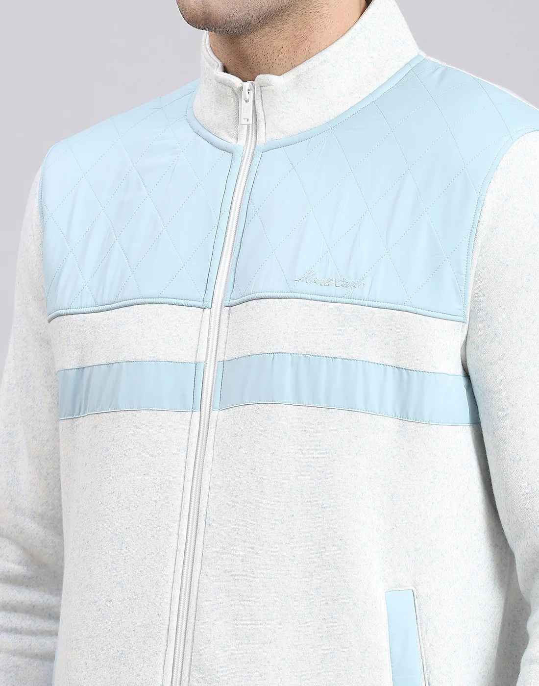 Men White Solid Stand Collar Full Sleeve Sweatshirt - Image 8