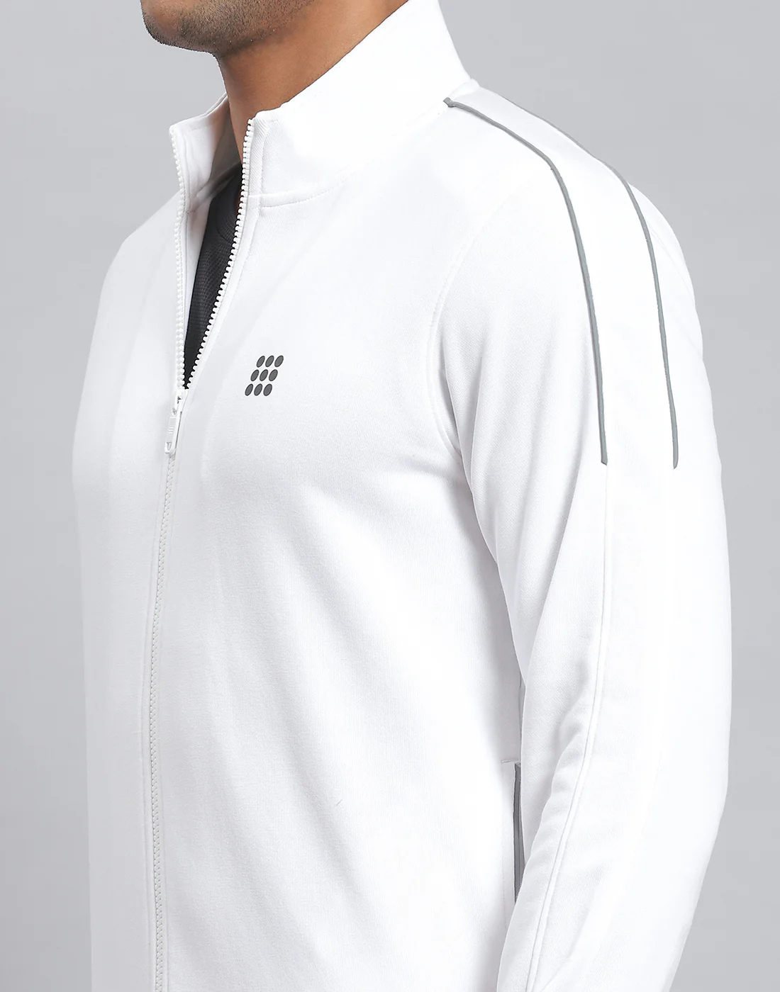 Rock.it Men White Solid Stand Collar Full Sleeve Tracksuit - Image 7