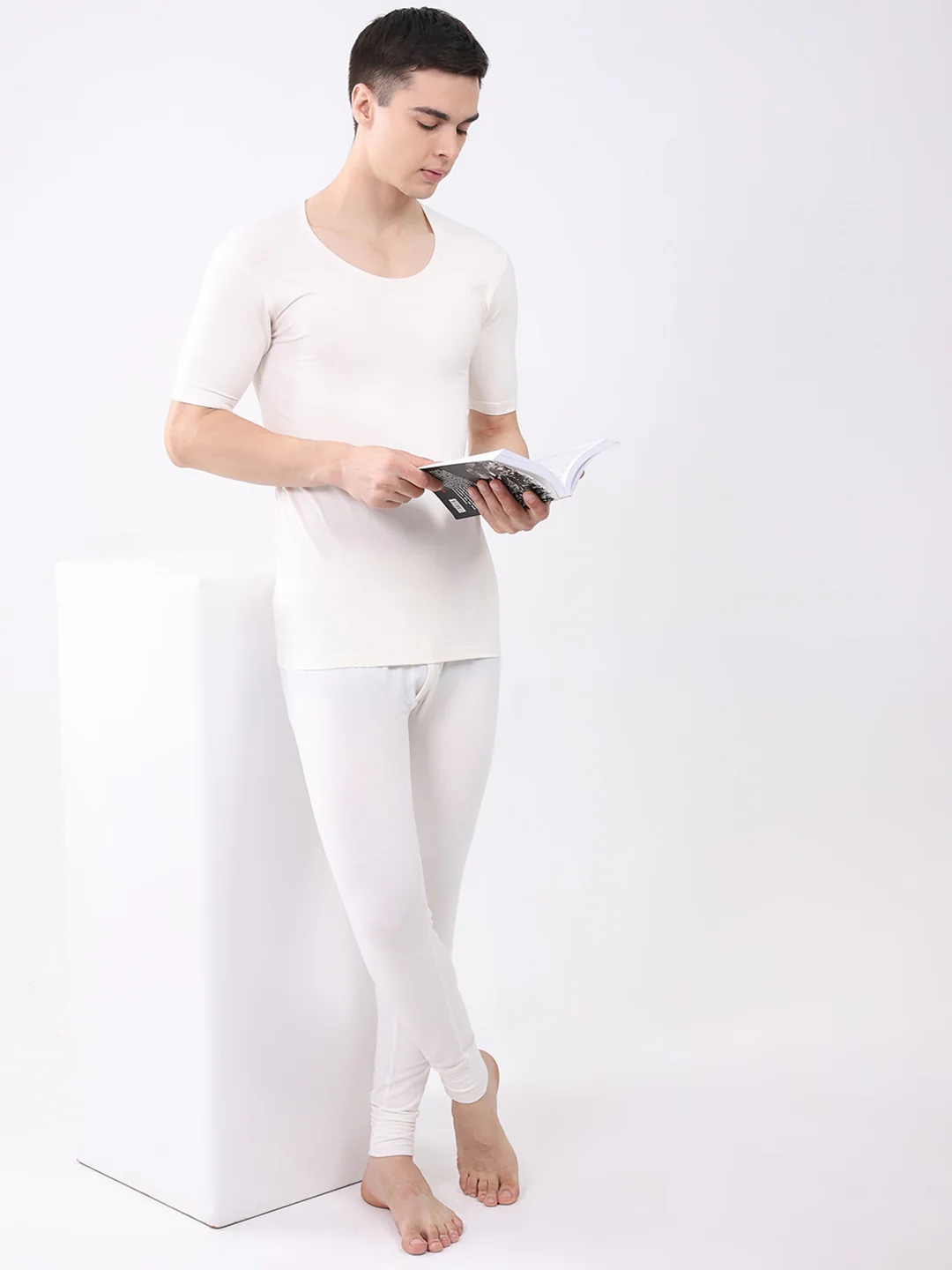 Men White Solid Thermal Lower - Image 2