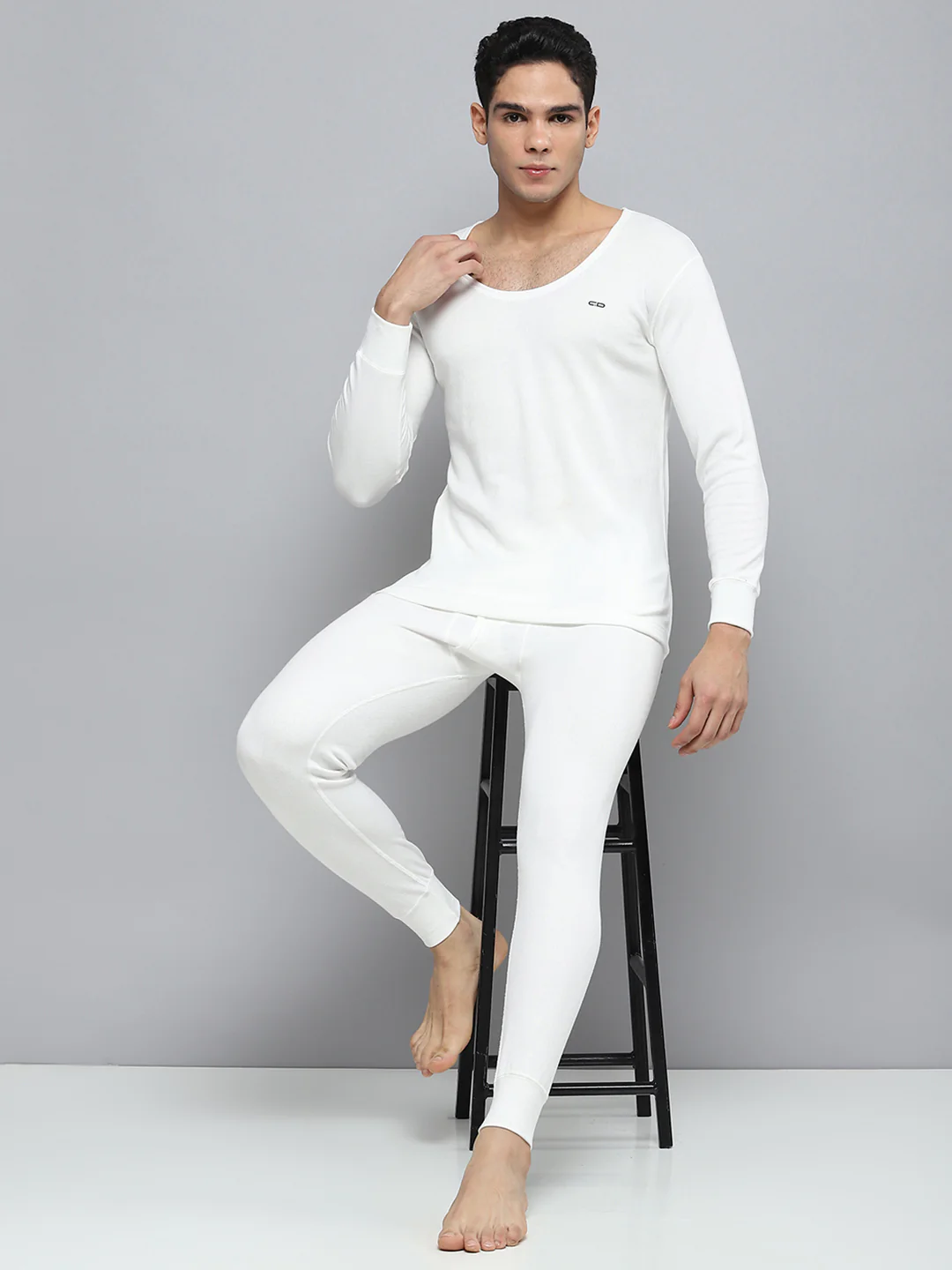 Men White Solid Thermal Lower - Image 2