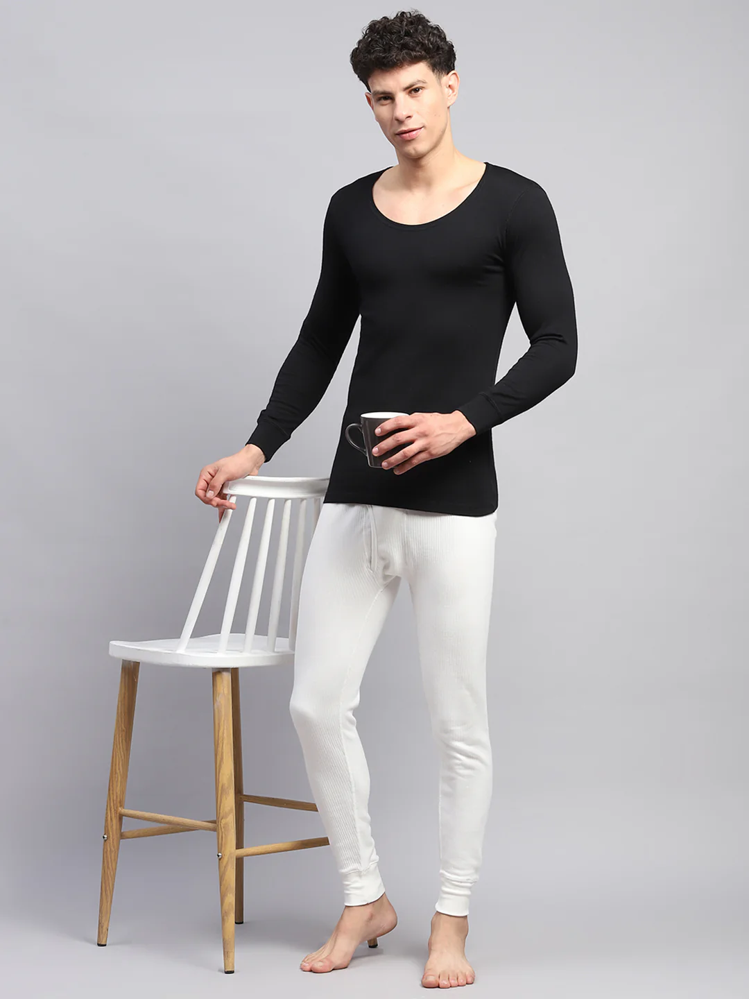Men White Solid Thermal Lower - Image 2