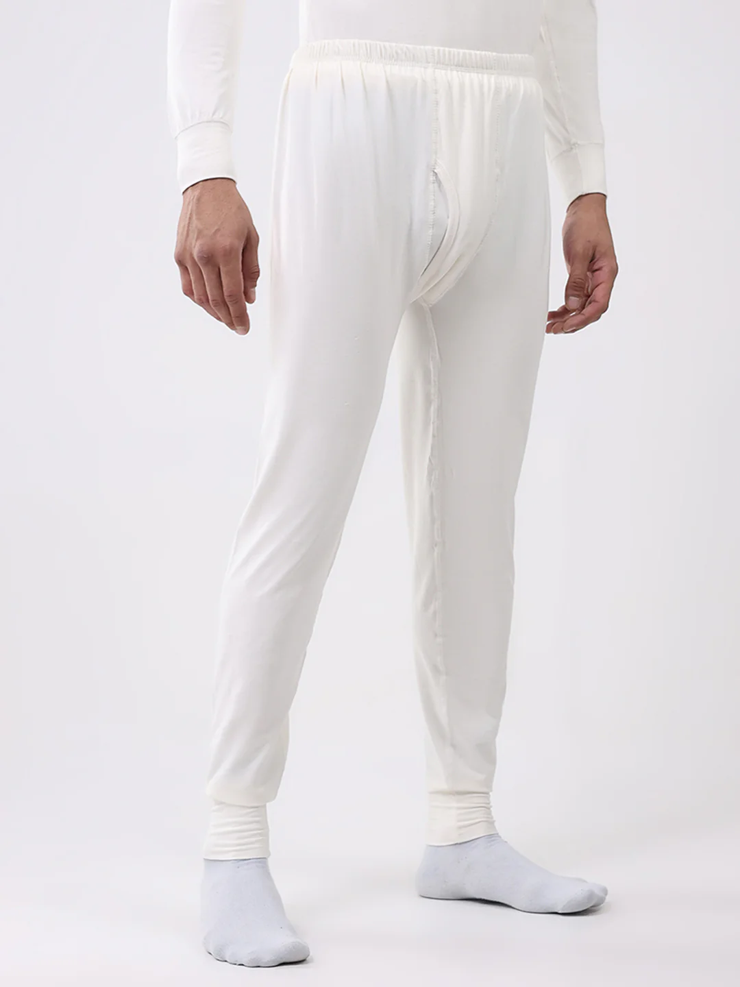 Men White Solid Thermal Lower - Image 4