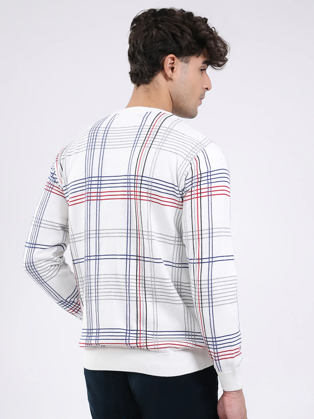 Men White Solid V Neck Full Sleeve Pullover - Image 5