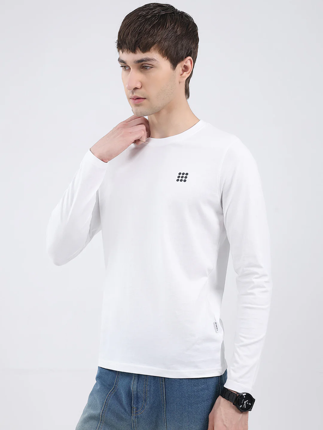 Rock.it Men White Solid Round Neck Full Sleeve Winter T-Shirt - Image 3
