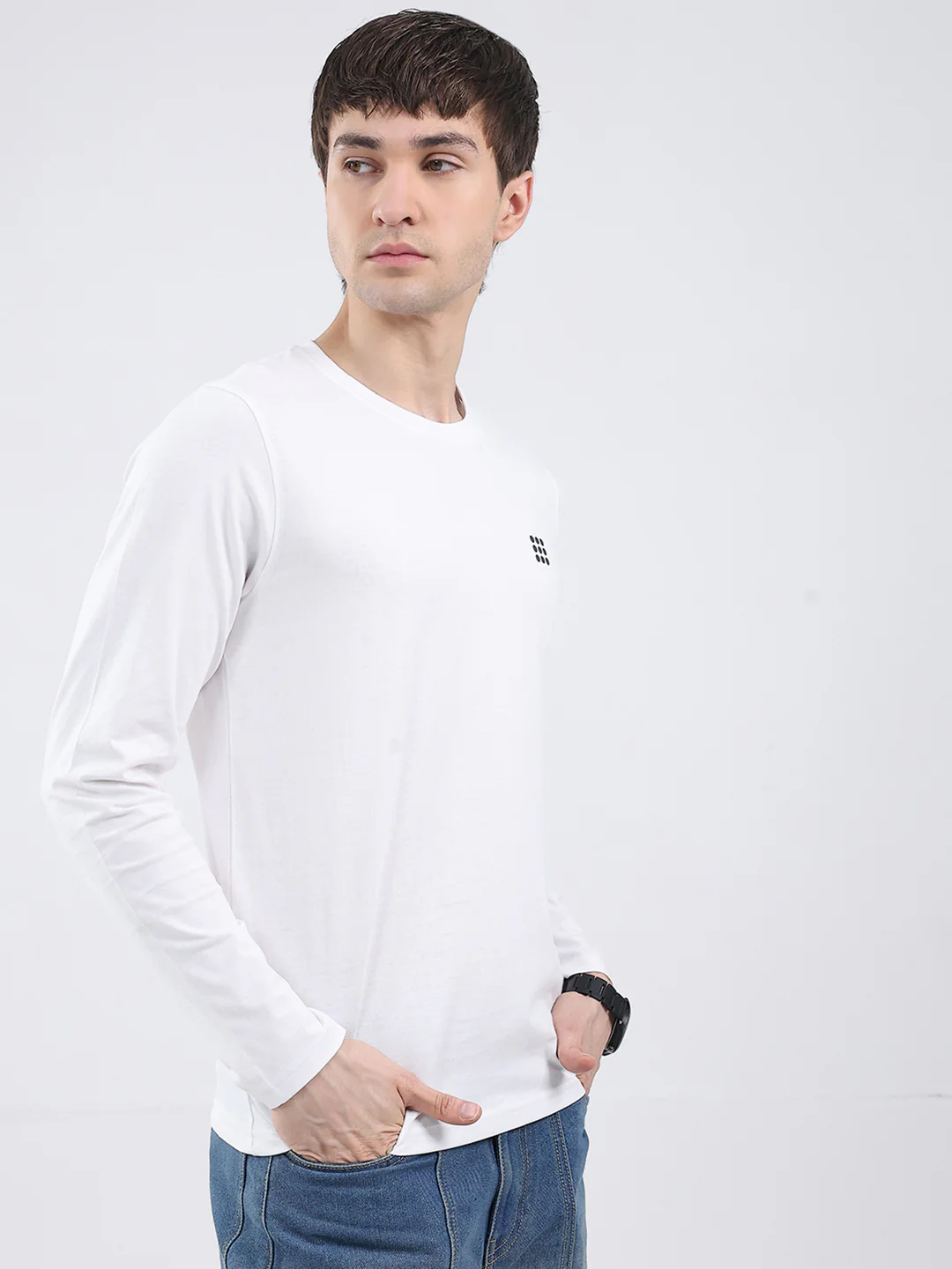 Rock.it Men White Solid Round Neck Full Sleeve Winter T-Shirt - Image 4