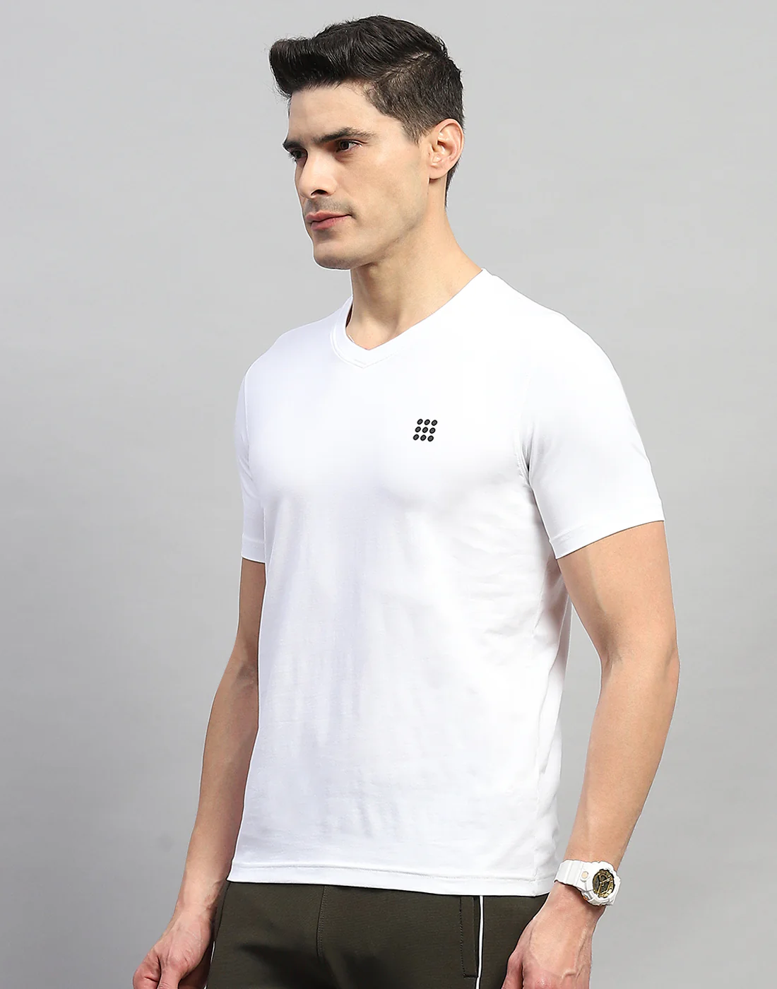 Rock.it Men White Solid V Neck Half Sleeve T-Shirt - Image 3