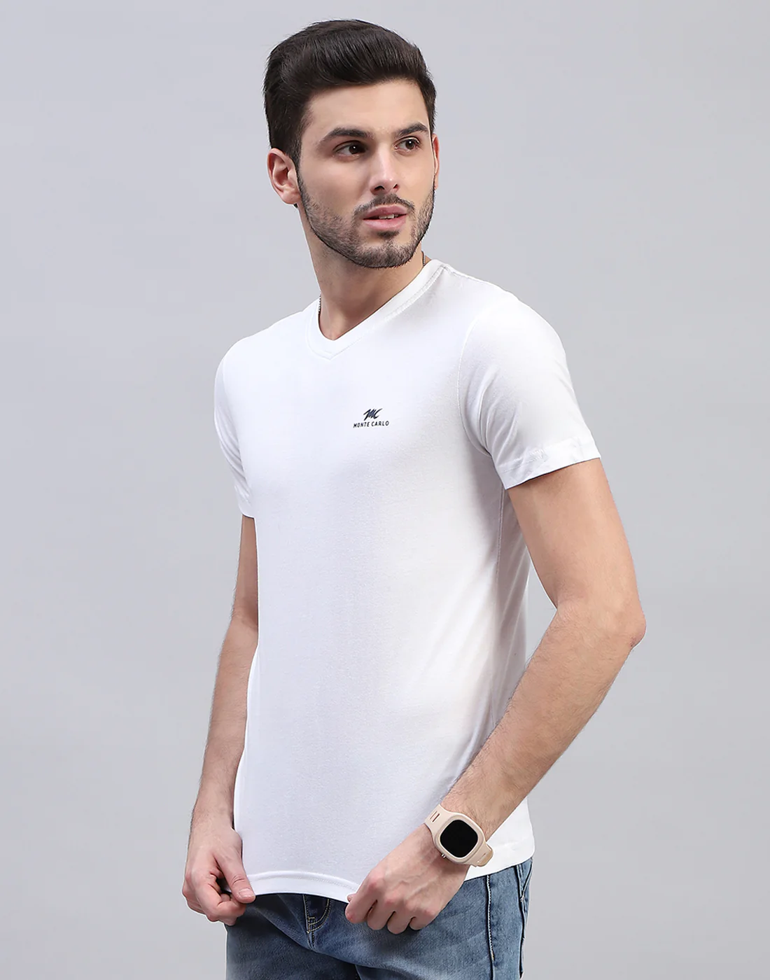 Men White Solid V Neck Half Sleeve T-Shirt (Pack of 3) - Image 5