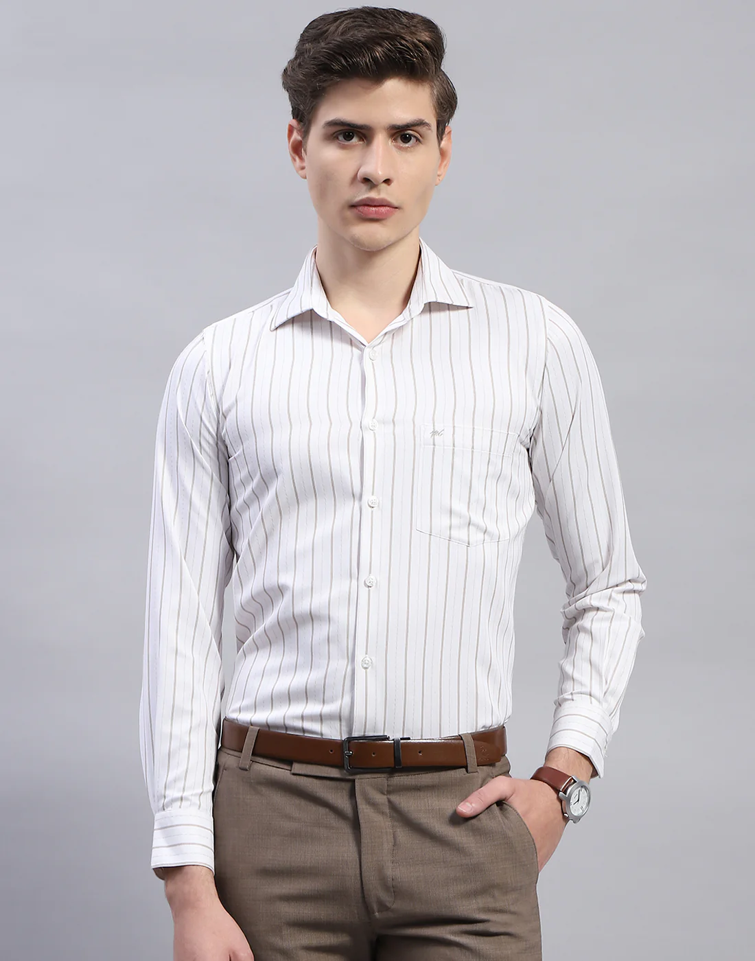 Men White Stripe Collar Full Sleeve Shirt - Image 4