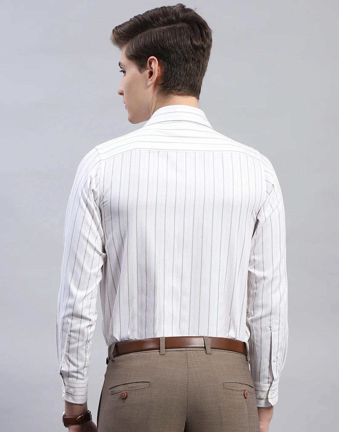 Men White Stripe Collar Full Sleeve Shirt - Image 6