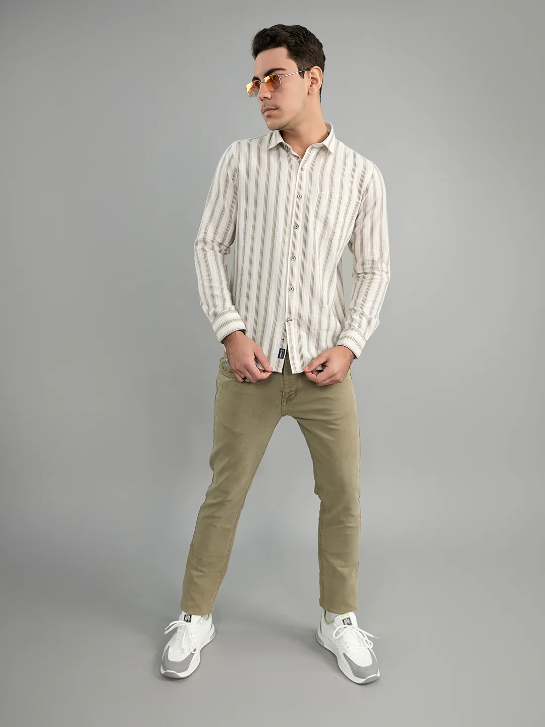 Men White Stripe Collar Full Sleeve Shirt - Image 6