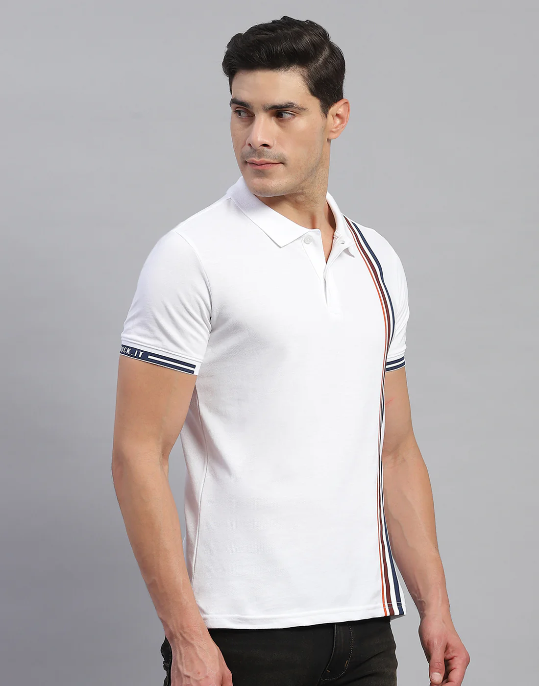 Rock.it Men White Stripe Collar Half Sleeve T-Shirt - Image 4