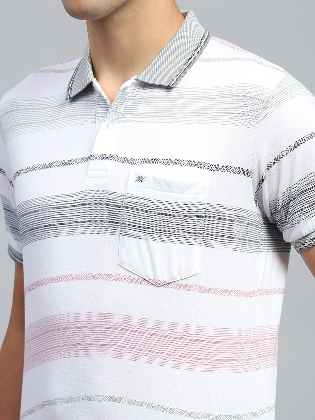 Men White Stripe Collar Half Sleeve T-Shirt - Image 6