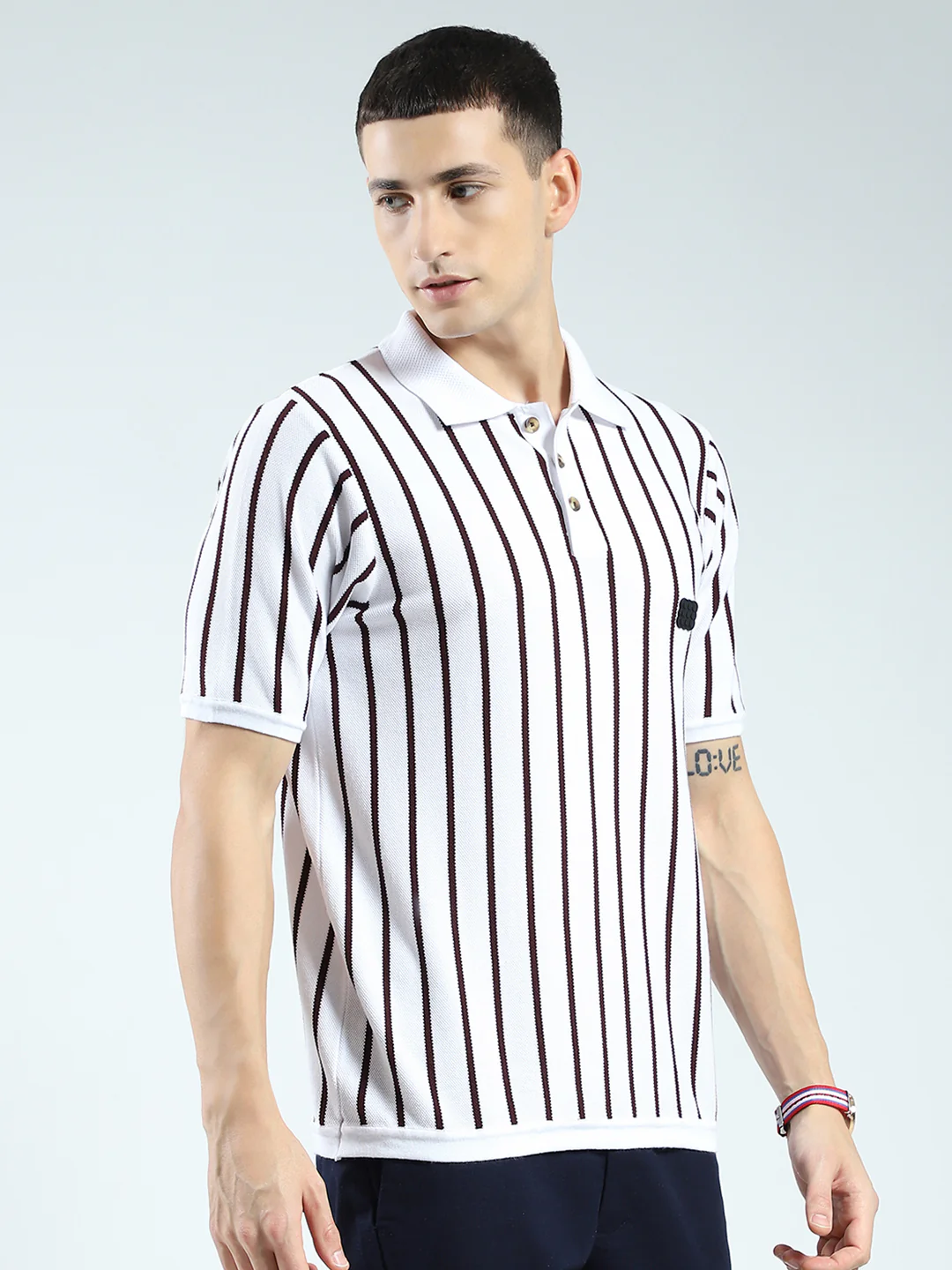 Rock.it Men White Stripe Collar Half Sleeve T-Shirt - Image 4
