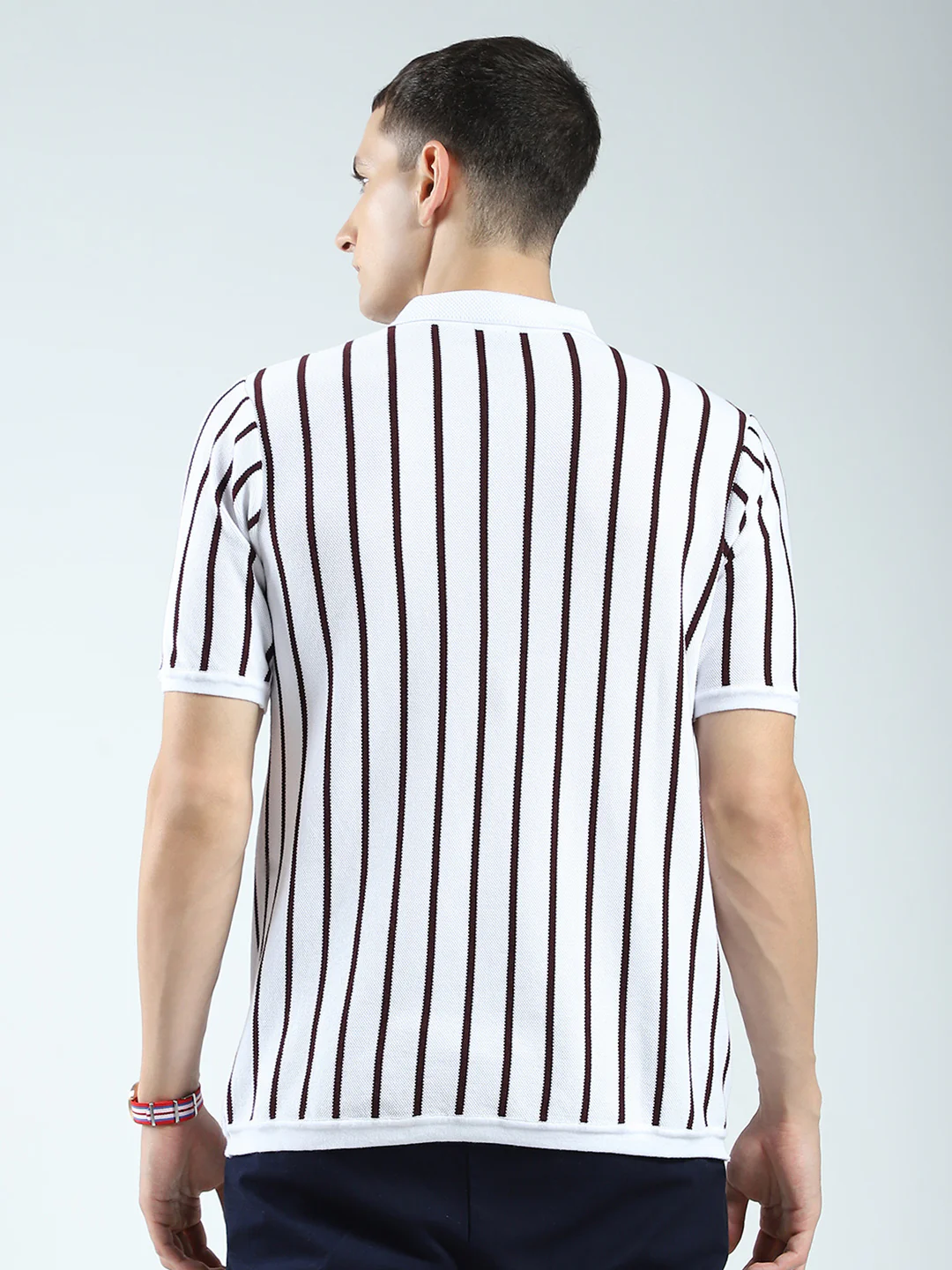 Rock.it Men White Stripe Collar Half Sleeve T-Shirt - Image 5