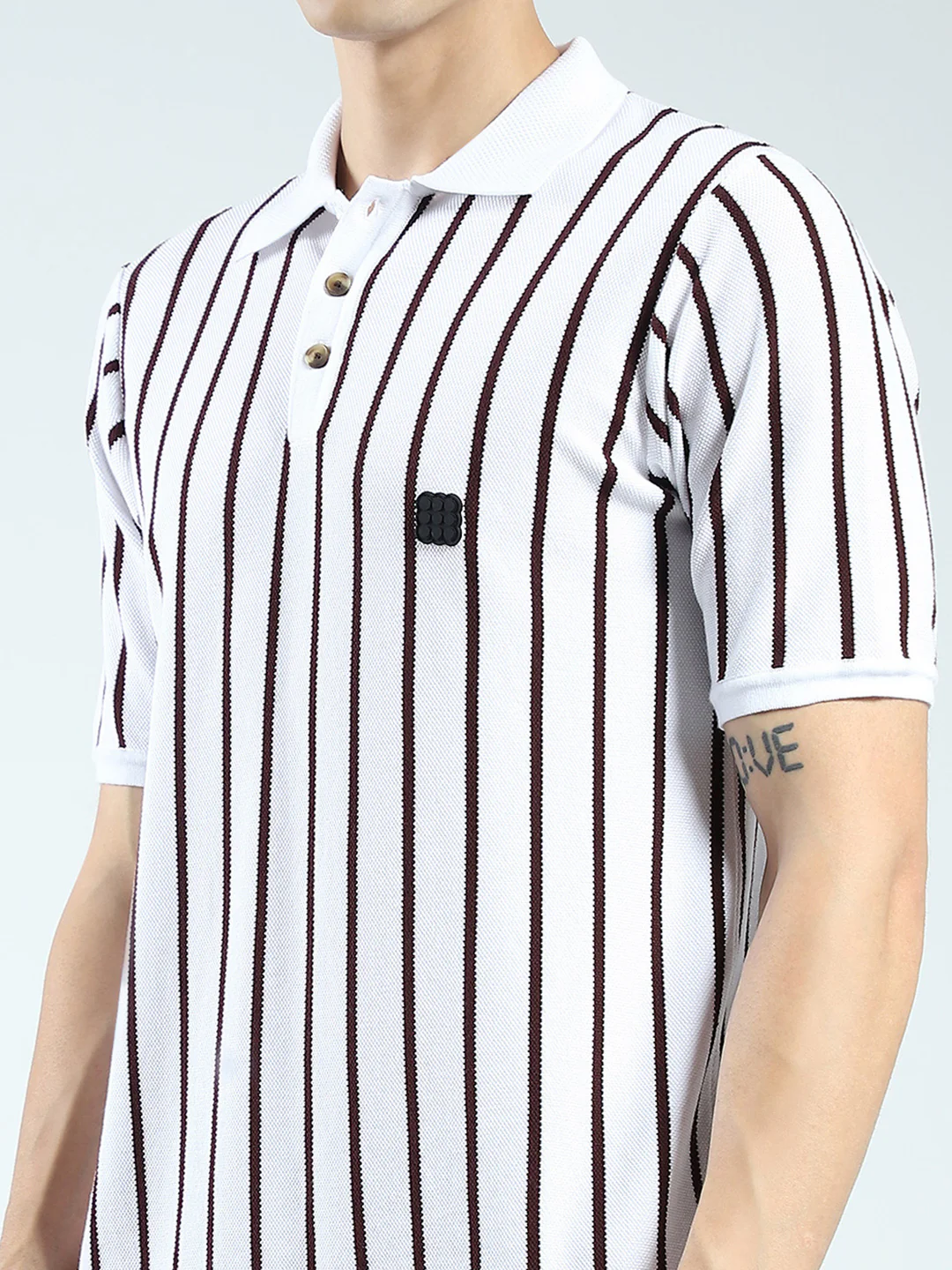 Rock.it Men White Stripe Collar Half Sleeve T-Shirt - Image 7