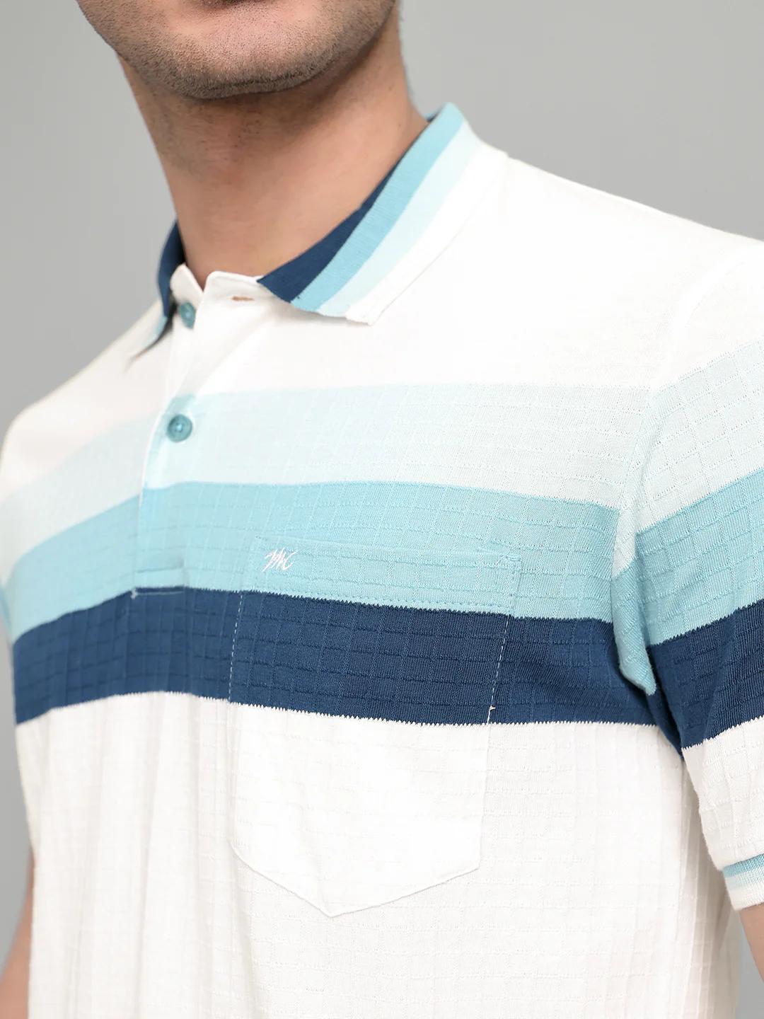 Men White Stripe Collar Half Sleeve T-Shirt - Image 5