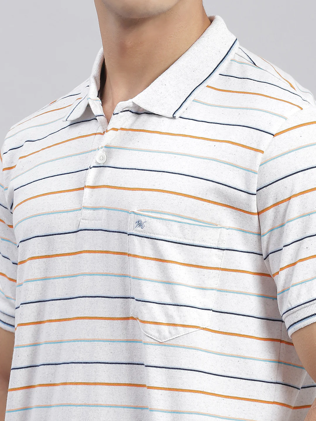 Men White Stripe Collar Half Sleeve T-Shirts - Image 7
