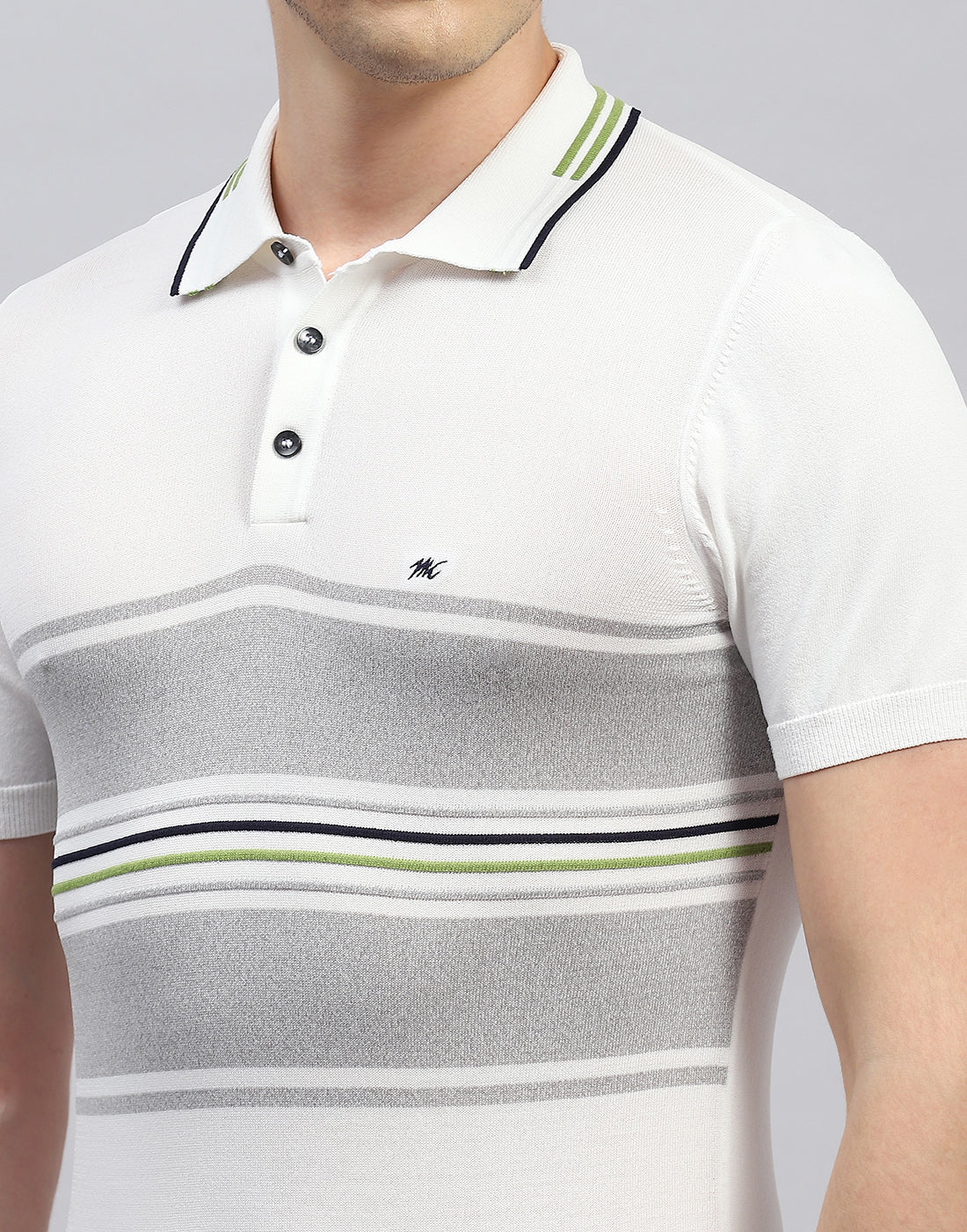Men White Stripe Polo Collar Half Sleeve T-Shirt - Image 6