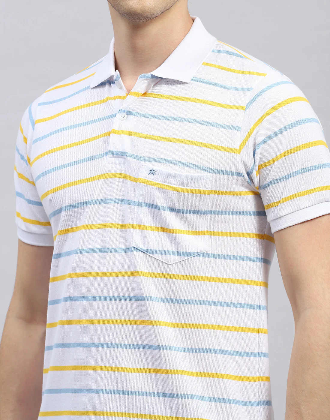 Men White Stripe Polo Collar Half Sleeve T-Shirt - Image 6