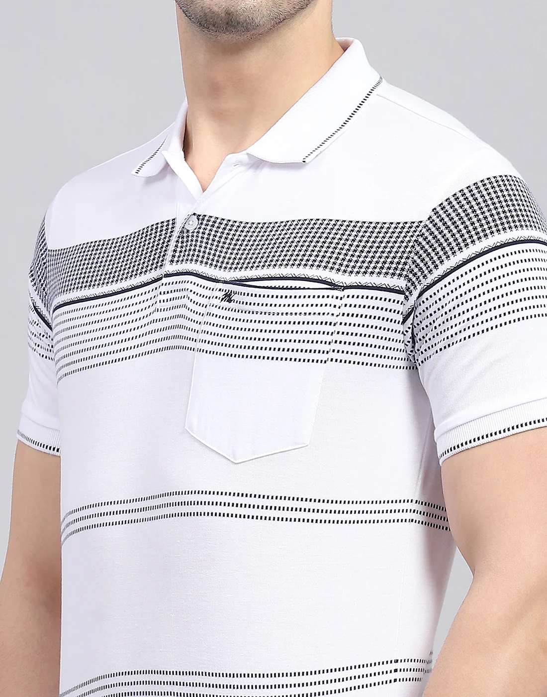 Men White Stripe Polo Collar Half Sleeve T-Shirt - Image 6