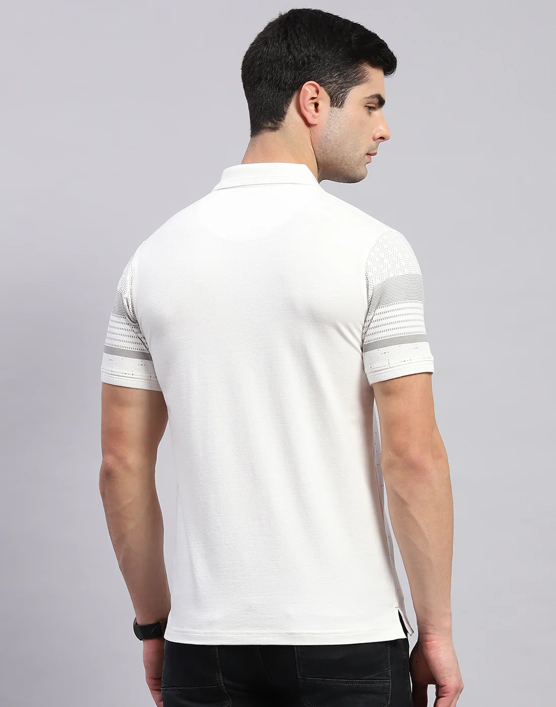 Men White Stripe Polo Collar Half Sleeve T-Shirt - Image 5