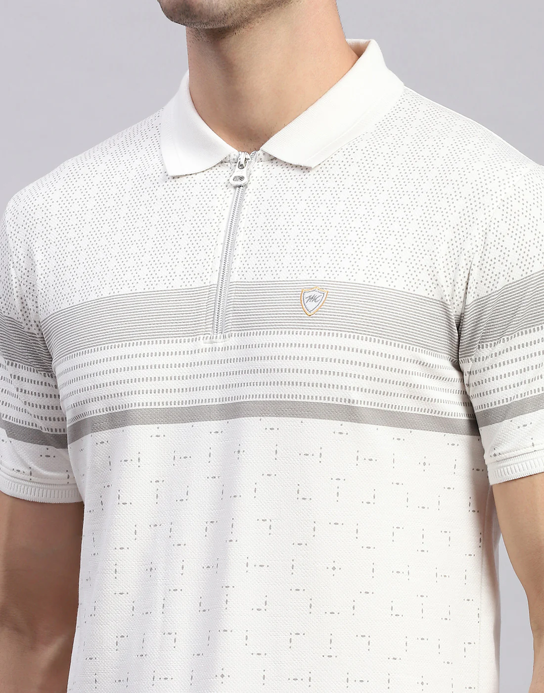 Men White Stripe Polo Collar Half Sleeve T-Shirt - Image 6