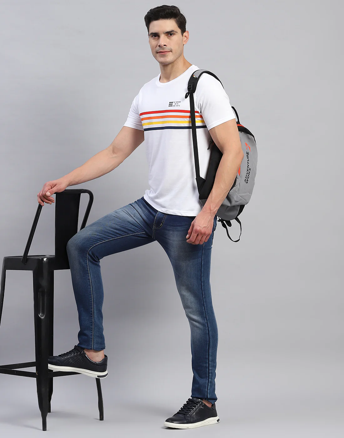 Rock.it Men White Stripe Round Neck Half Sleeve T-Shirt - Image 2