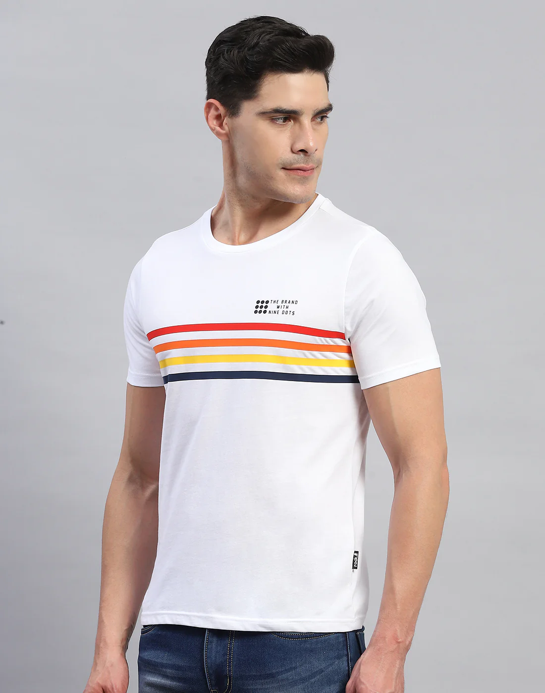 Rock.it Men White Stripe Round Neck Half Sleeve T-Shirt - Image 3