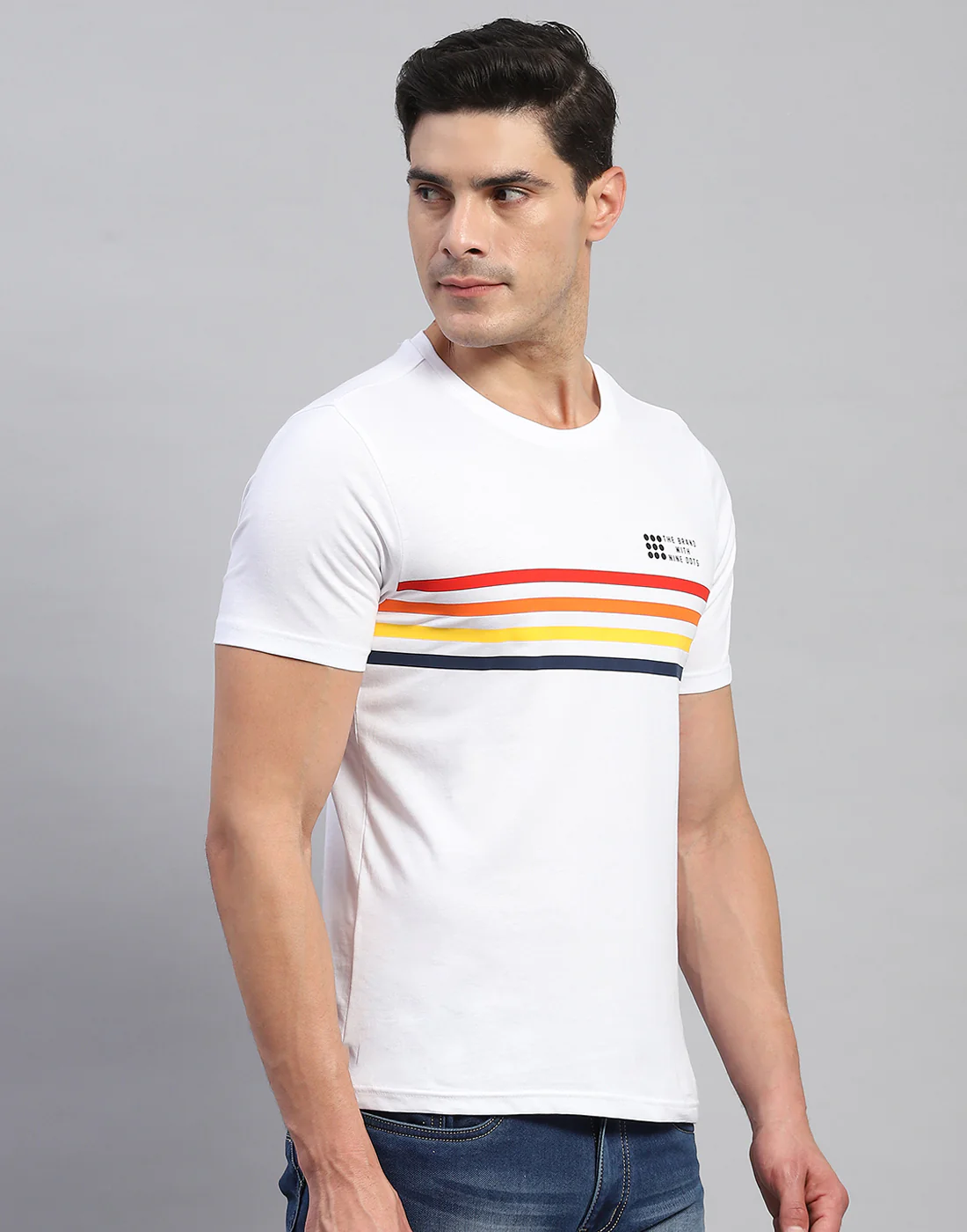 Rock.it Men White Stripe Round Neck Half Sleeve T-Shirt - Image 4