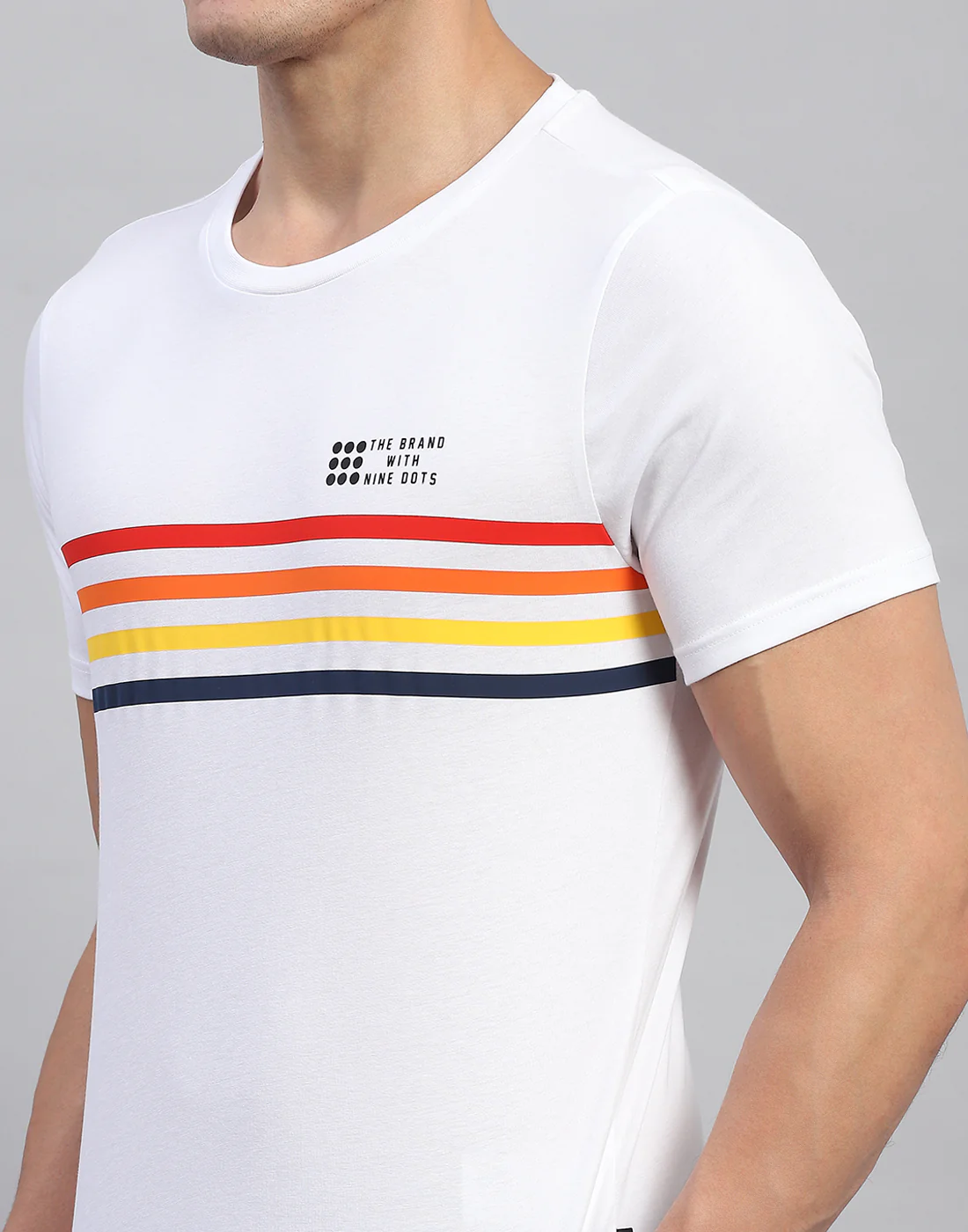 Rock.it Men White Stripe Round Neck Half Sleeve T-Shirt - Image 6