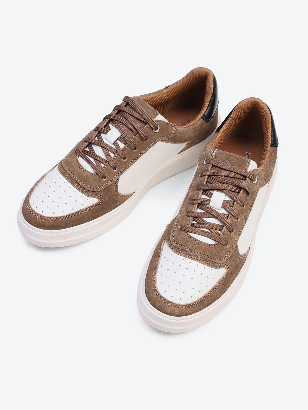 Men White & Tan Lace Up Genuine Leather Casual Sneakers - Image 10