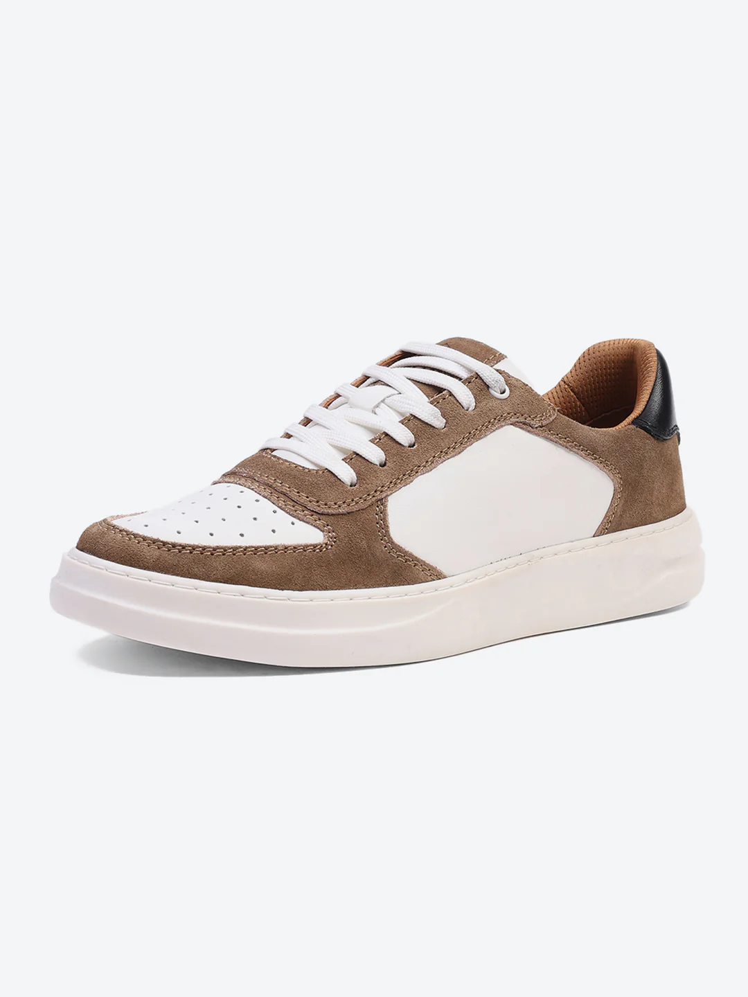 Men White & Tan Lace Up Genuine Leather Casual Sneakers - Image 4