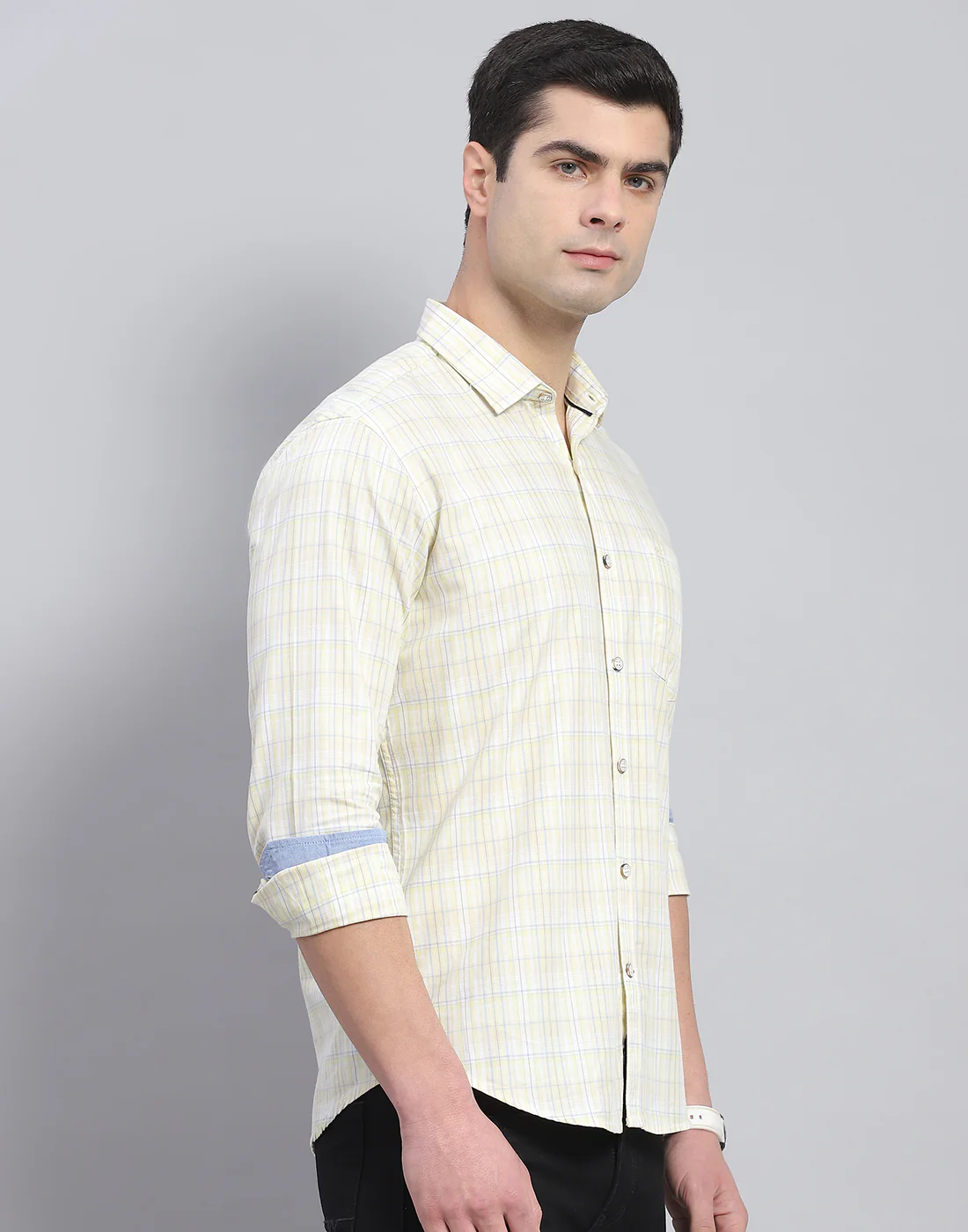 Men Yellow Check Collar Full Sleeve Shirt - Image 5