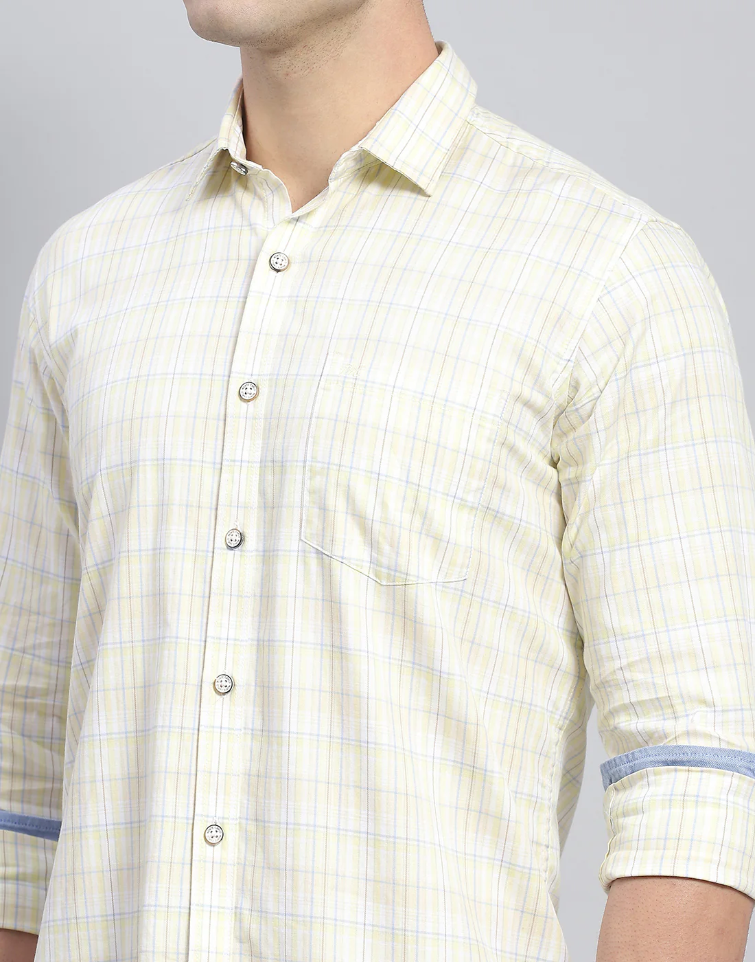 Men Yellow Check Collar Full Sleeve Shirt - Image 7