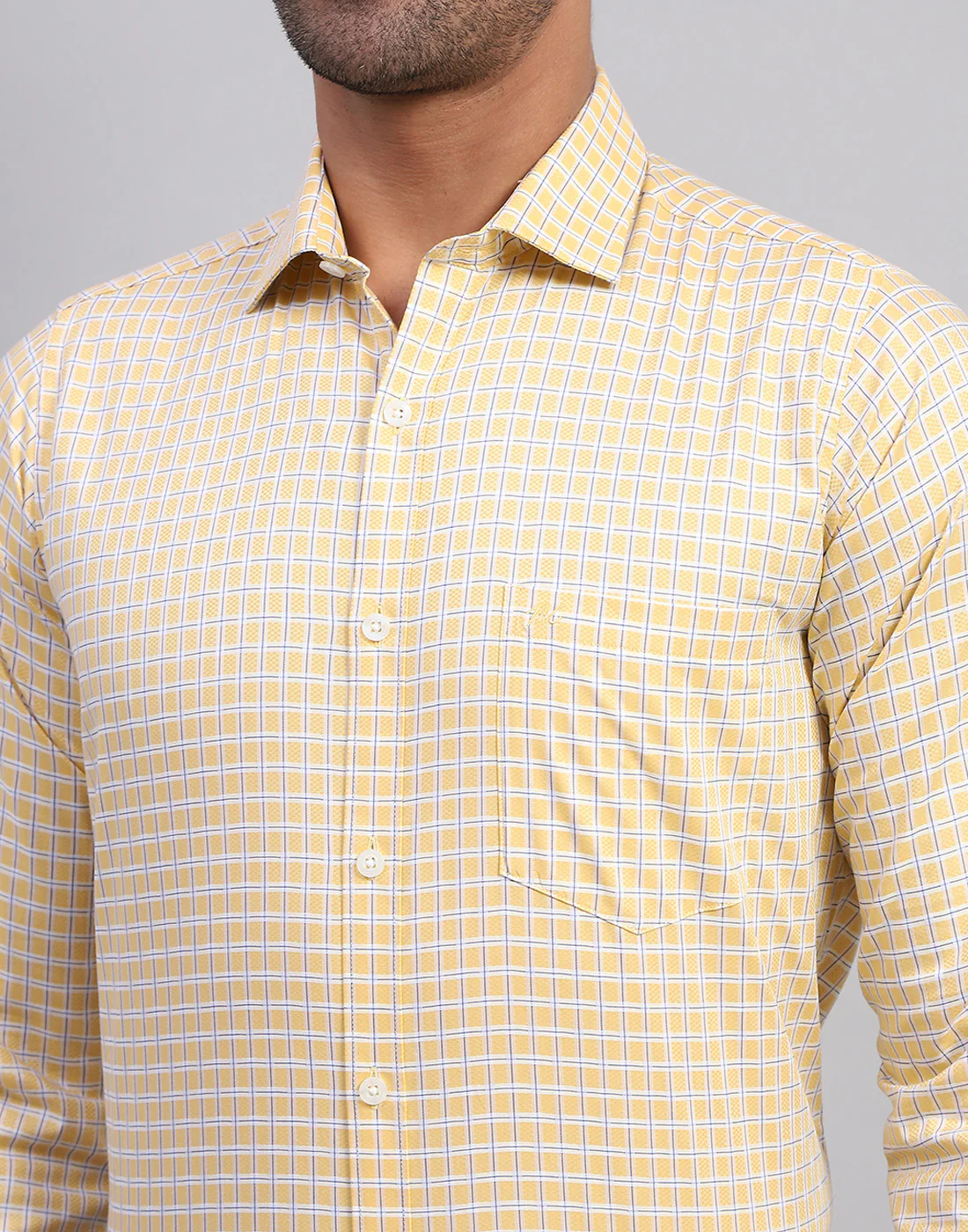 Men Yellow Check Collar Full Sleeve Shirt - Image 6