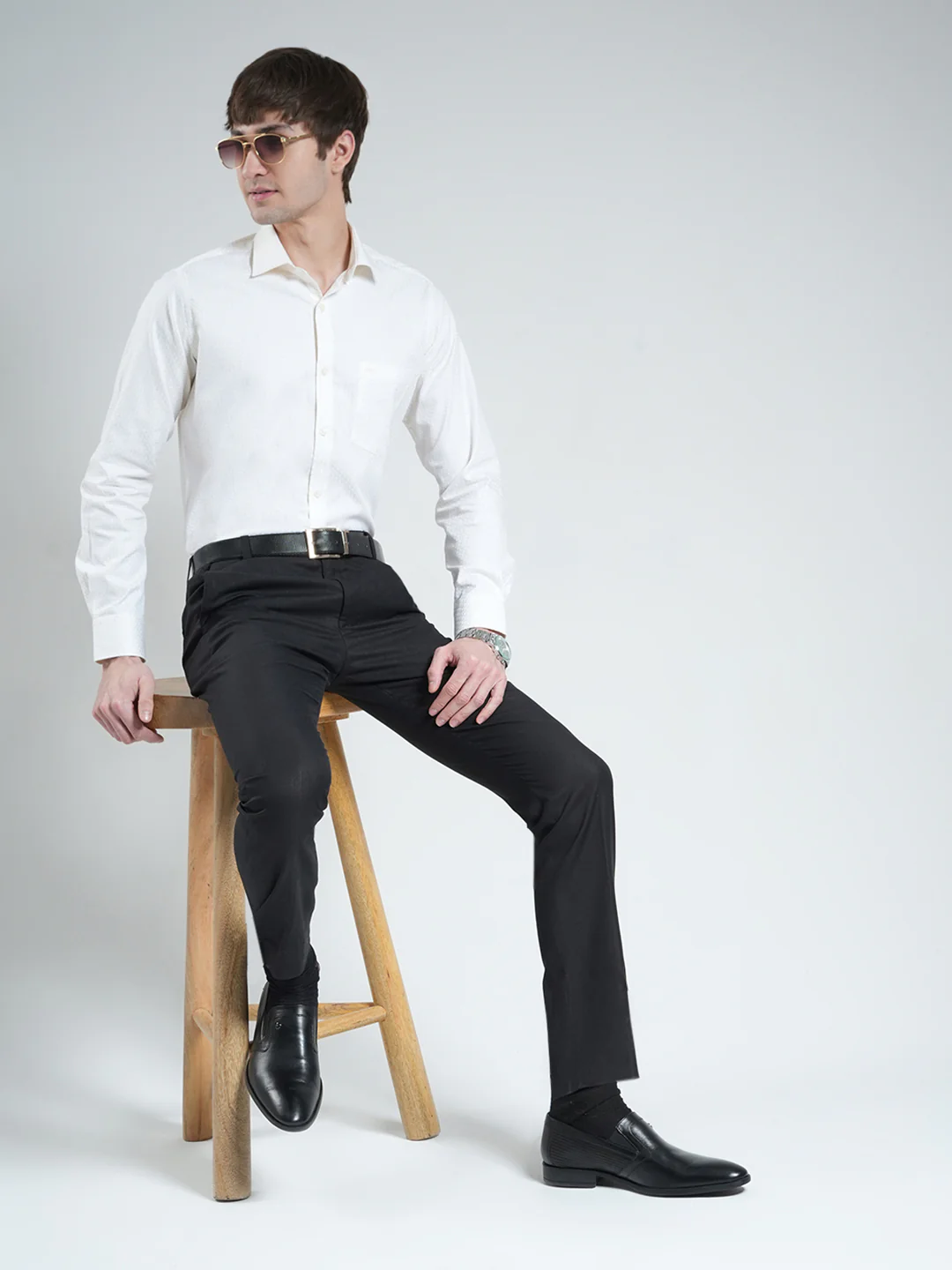 Men Yellow Check Collar Full Sleeve Shirt - Image 2