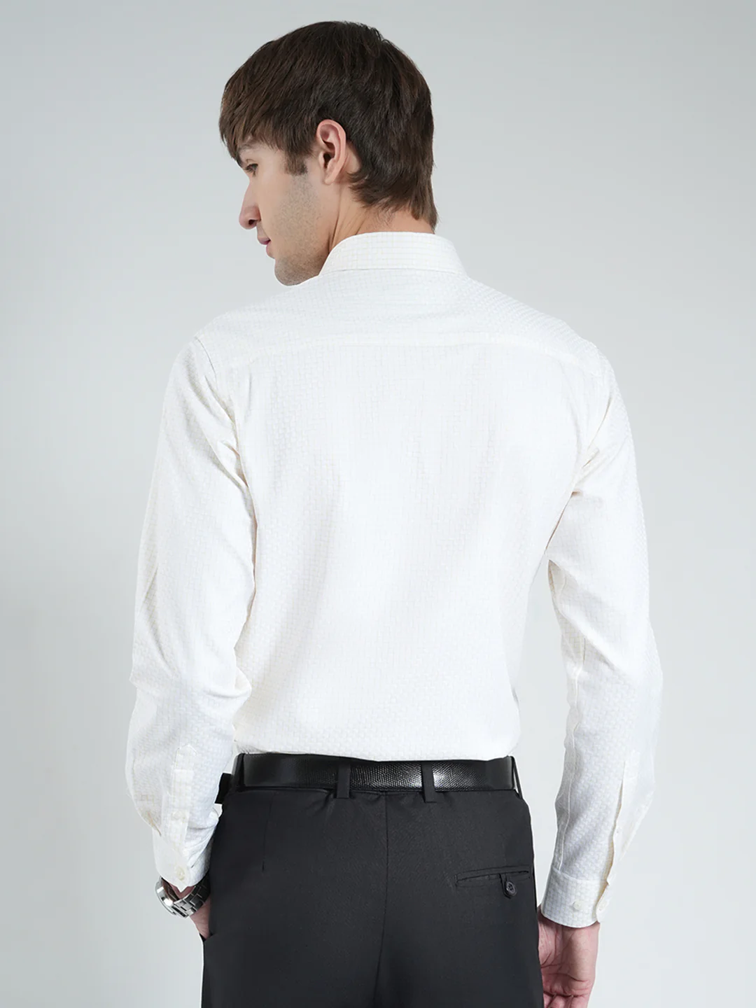 Men Yellow Check Collar Full Sleeve Shirt - Image 5