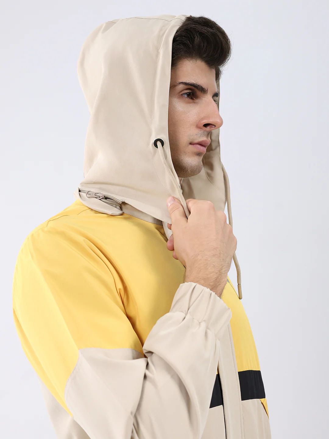Men Yellow Colourblocked Hooded Full Sleeve Jacket - Image 8