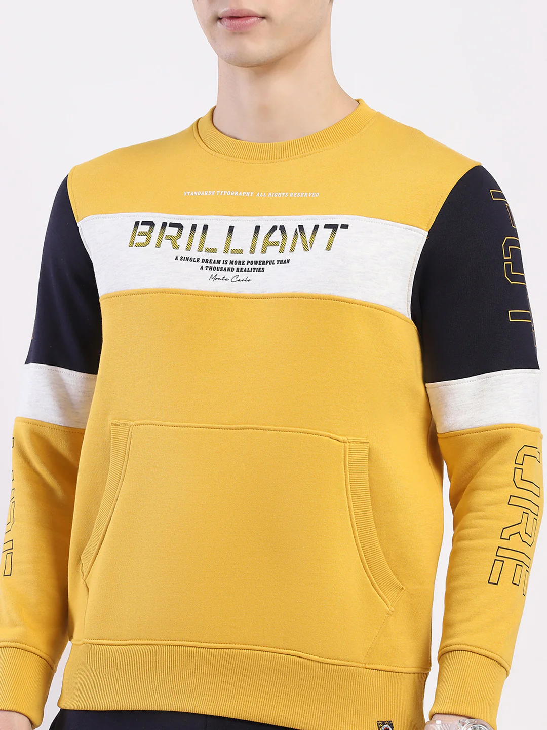 Men Yellow & Navy Blue Solid Round Neck Full Sleeve Winter Tracksuit - Image 7