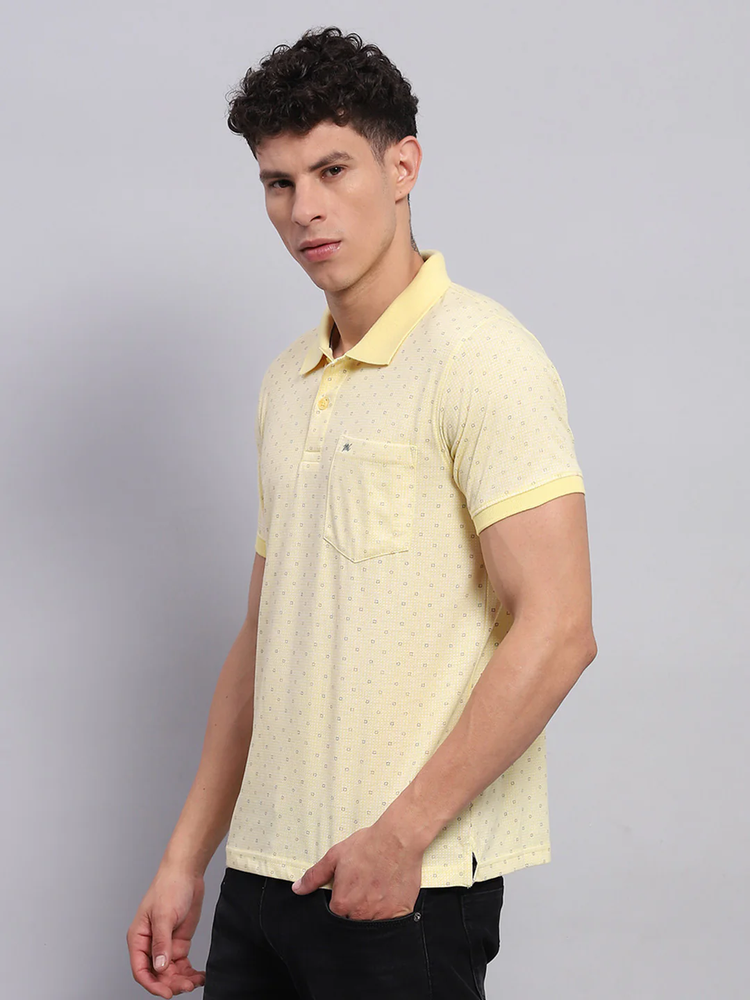 Men Yellow Printed Collar Half Sleeve T-Shirt - Image 3