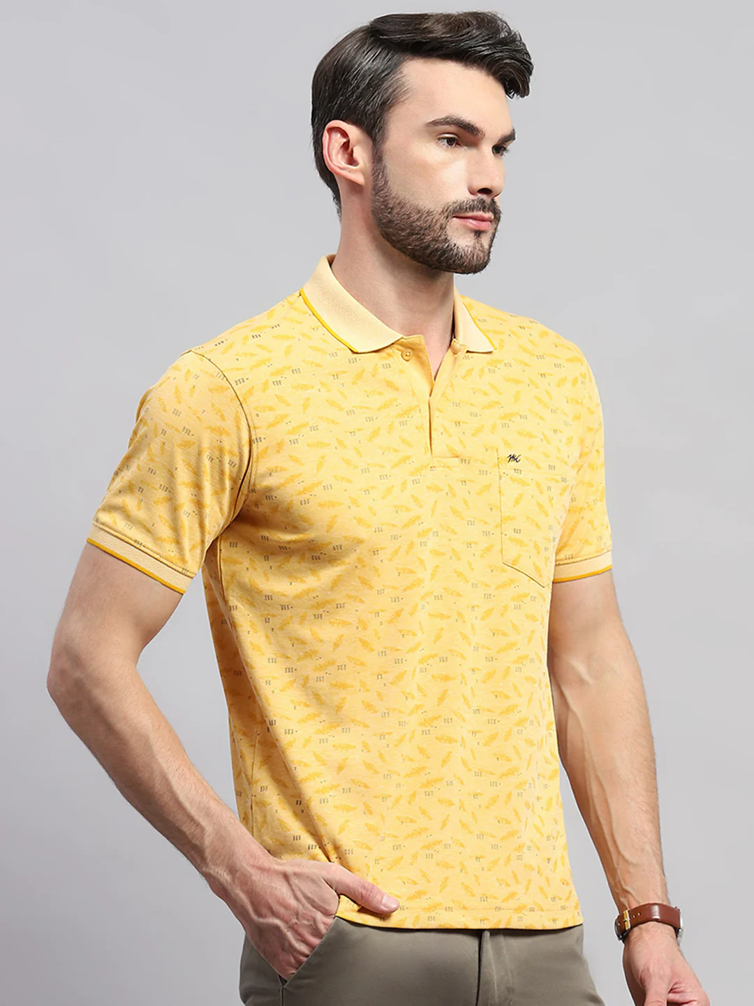 Men Yellow Printed Collar Half Sleeve T-Shirt - Image 4