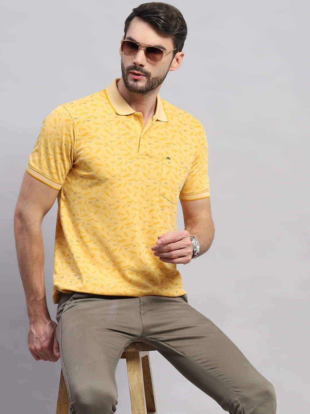 Men Yellow Printed Collar Half Sleeve T-Shirt - Image 6