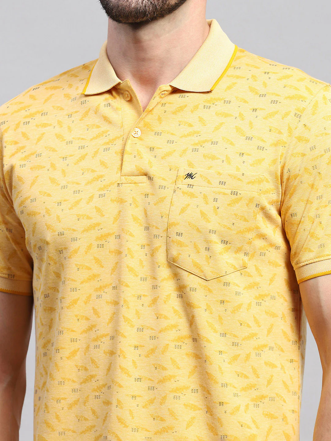 Men Yellow Printed Collar Half Sleeve T-Shirt - Image 7
