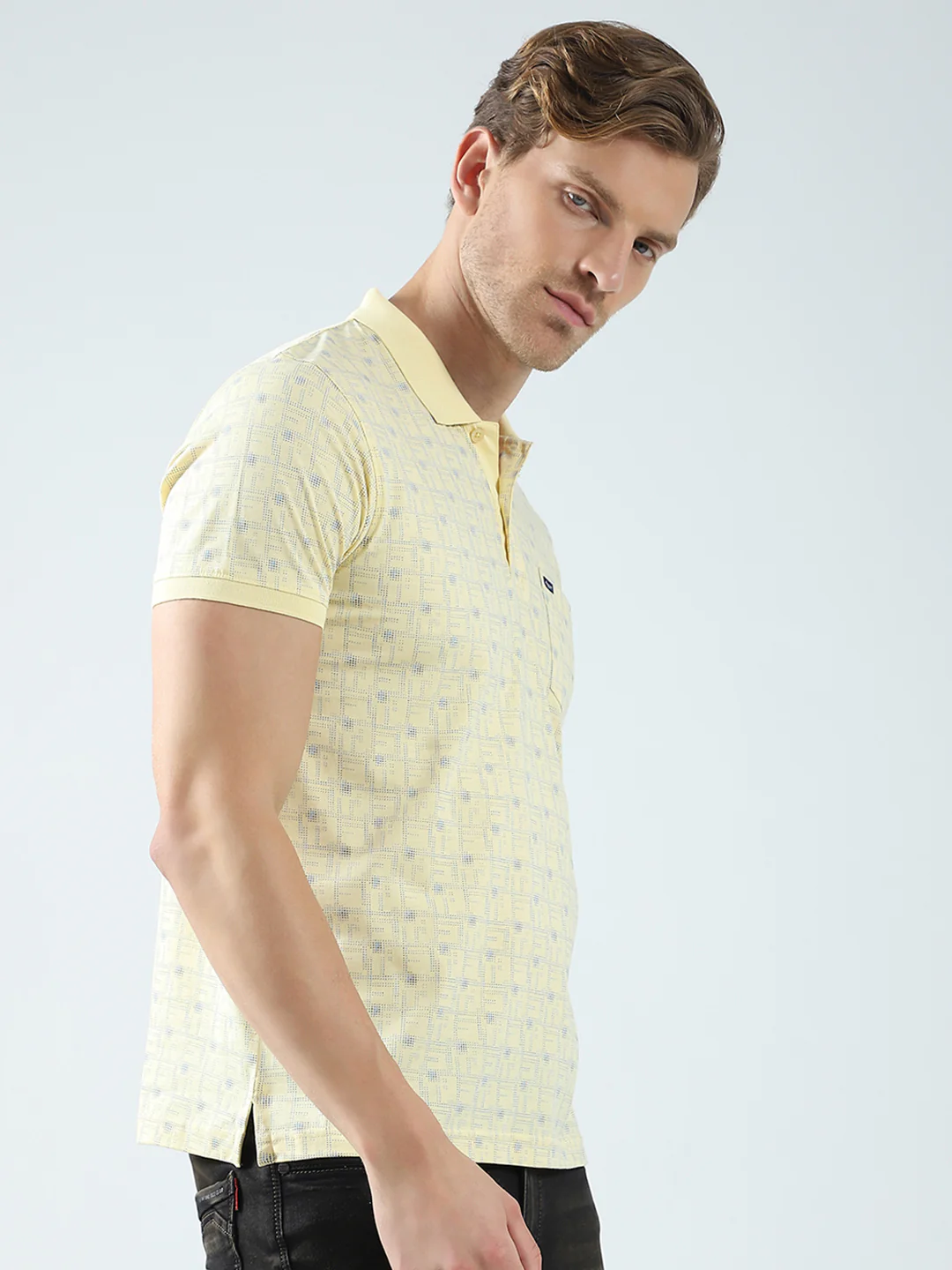 Men Yellow Printed Collar Half Sleeve T-Shirt - Image 4