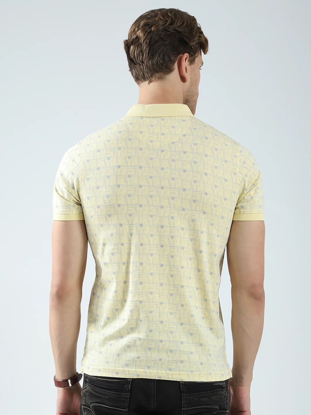 Men Yellow Printed Collar Half Sleeve T-Shirt - Image 5