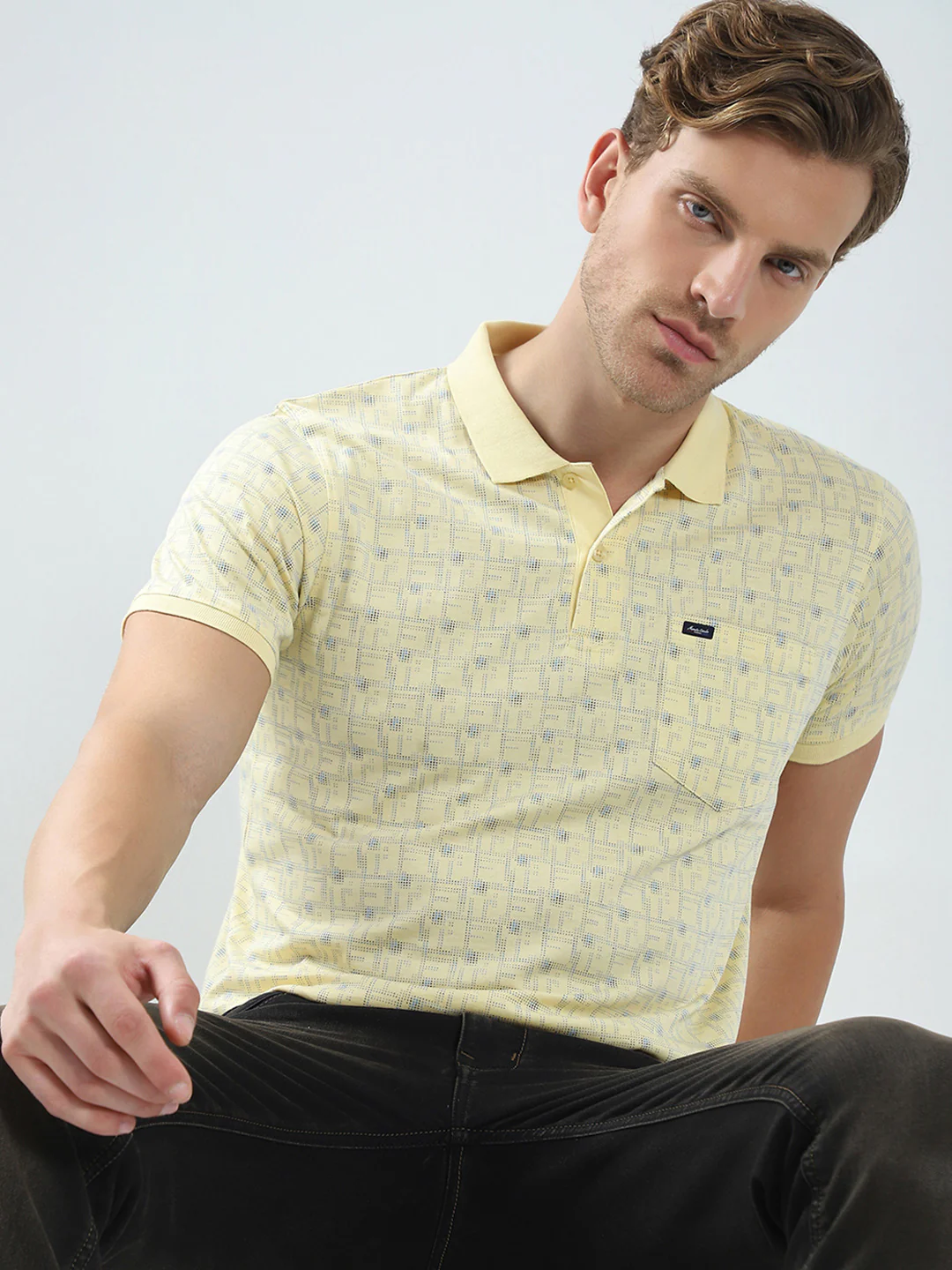 Men Yellow Printed Collar Half Sleeve T-Shirt - Image 6